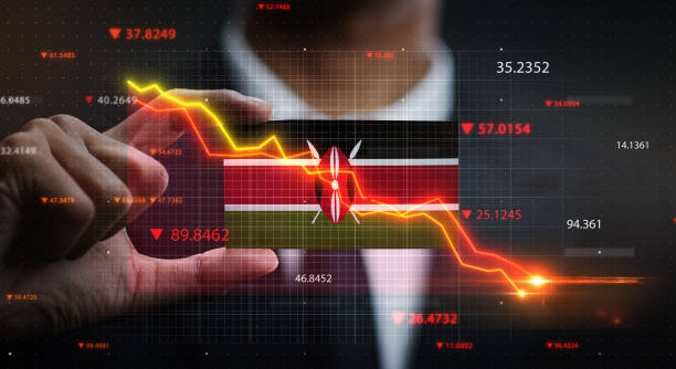 Graph Falling Down in Front Of Kenya Flag. Crisis Concept