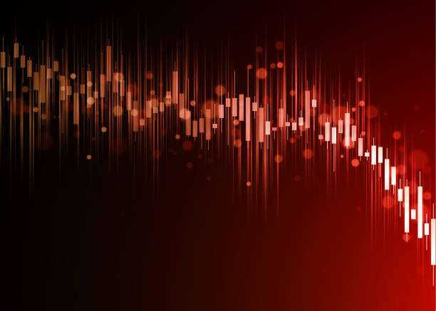 Red financial market chart candles vector background for representing falling stock or cryptocurrency market prices. For use as background template for business documents, blogs, banners, advertising, brochures, posters, digital presentations, slideshows, PowerPoint, websites