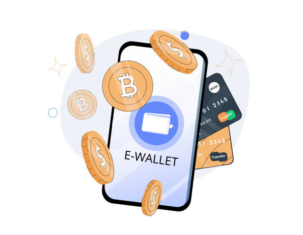 Digital wallet application on mobile. banner vector. phone and internet banking. online payment security transaction via credit card. protection shopping wireless pay through smartphone. Transfer pay.